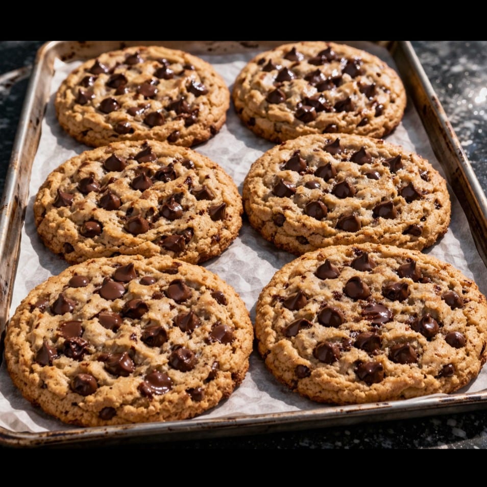 Freshly baked gourmet chocolate chip cookie.